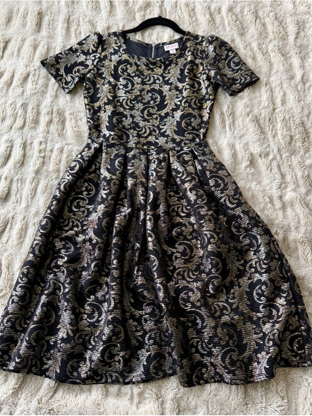 LuLaRoe Black and Gold Swirl Fit & Flare Dress